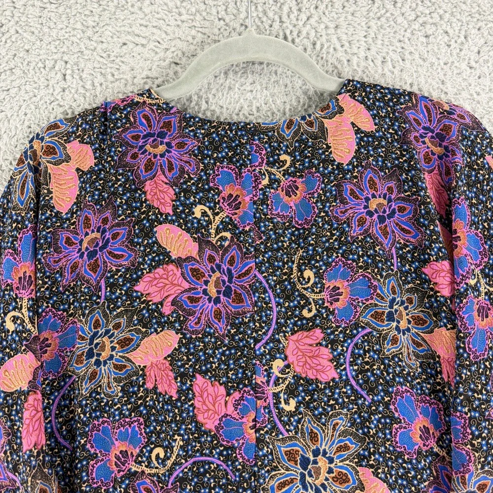 Free People Mini Dress Womens Medium Black Floral‎ Boho Wrap V-Neck OB1418794
